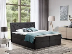 Mobilier1 Lit continental Baltimore 144, Unique, Noir, Tissu, Disponible* Ensemble Sommier Et Matelas
