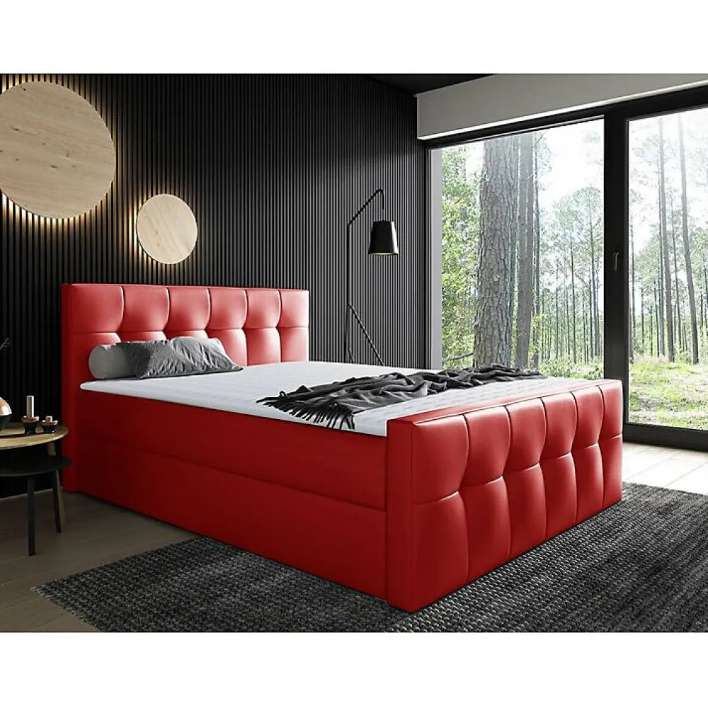Lit continental Baltimore 138, Double, Rouge, Faux cuir, Disponible>Mobilier1