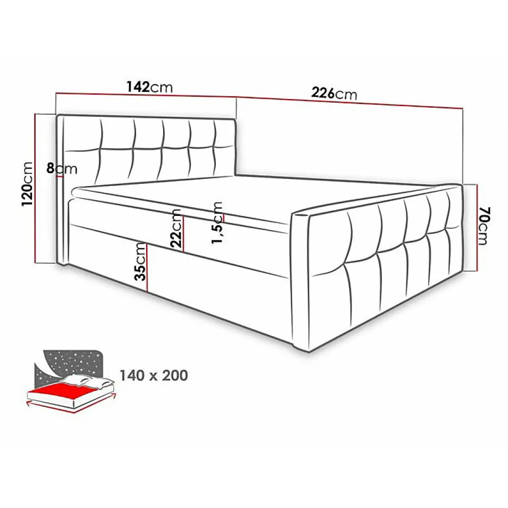 Lit continental Baltimore 138, Double, Rouge, Faux cuir, Disponible>Mobilier1