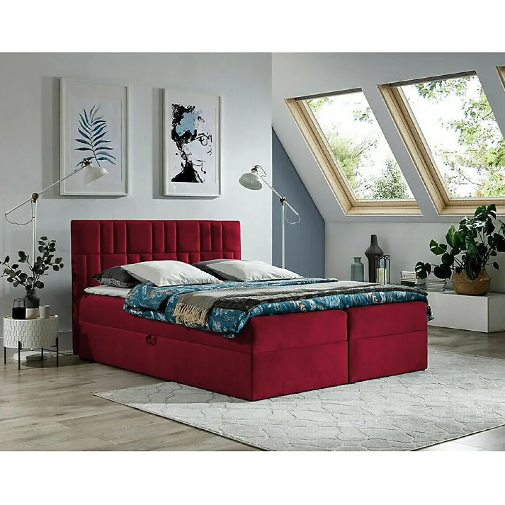 Lit continental Baltimore 143, Double, Rouge, Tissu, Disponible>Mobilier1 New