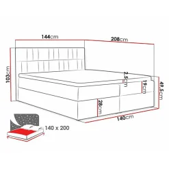 Lit continental Baltimore 143, Double, Rouge, Tissu, Disponible><noscript><img width=