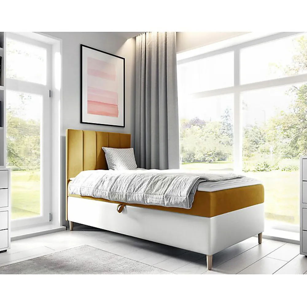 Mobilier1 Lit continental Baltimore 170, Unique, Jaune, Faux cuir, Disponible* Ensemble Sommier Et Matelas