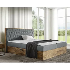 Lit continental Baltimore 190, Double, Gris, Tissu, Disponible>Mobilier1