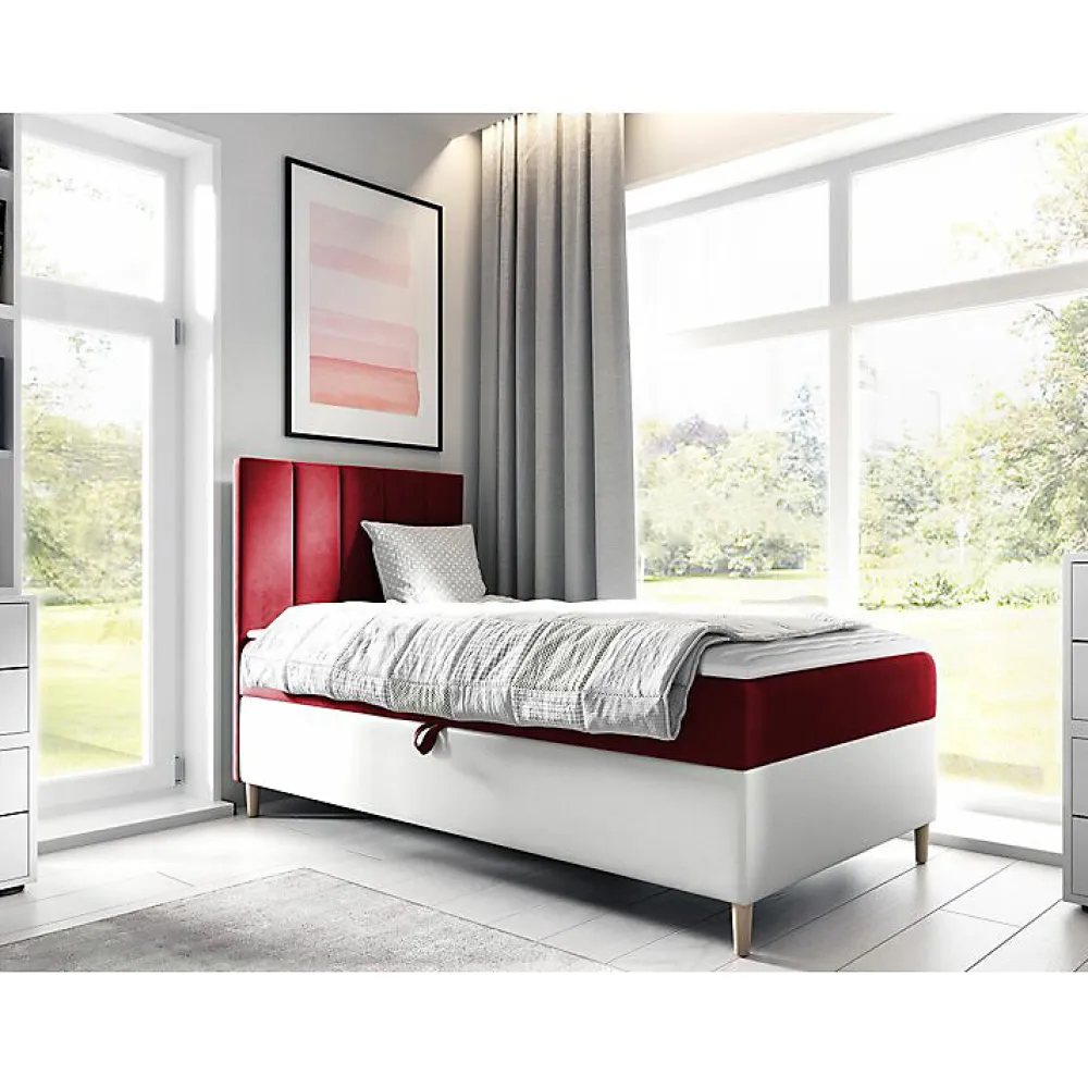 Lit continental Baltimore 170, Unique, Rouge, Faux cuir, Disponible>Mobilier1 Best