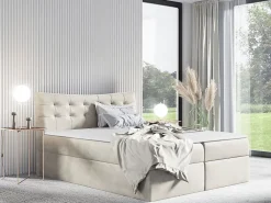 Mobilier1 Lit continental Baltimore 157, Unique, Brun clair, Tissu, Disponible* Ensemble Sommier Et Matelas