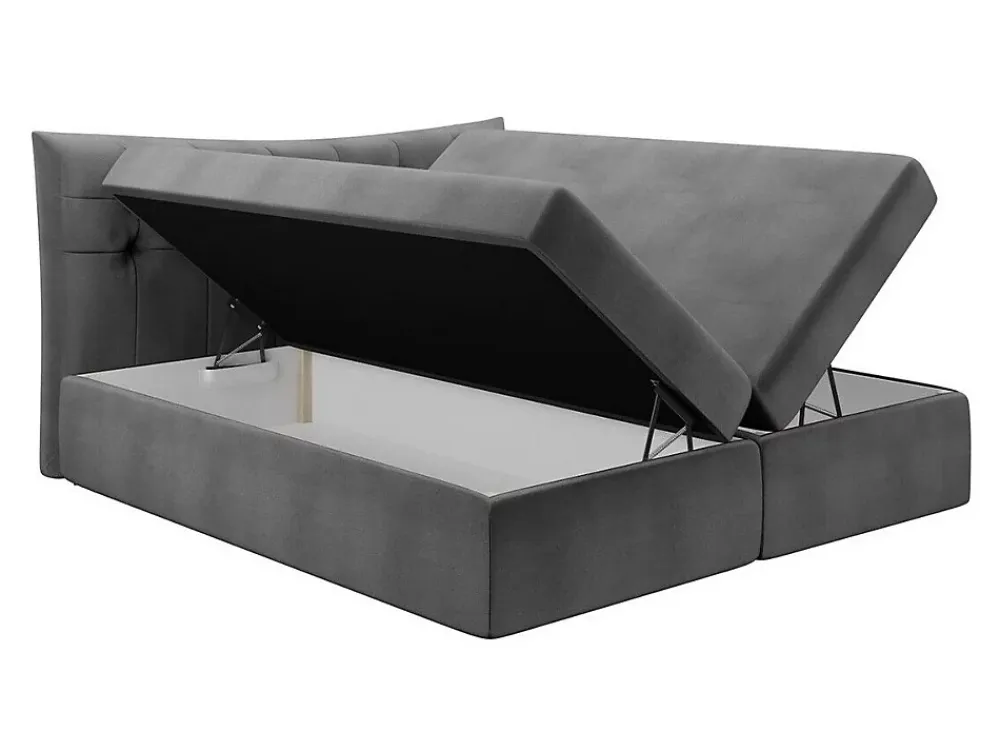 Mobilier1 Lit continental Baltimore 157, Unique, Brun clair, Tissu, Disponible* Ensemble Sommier Et Matelas