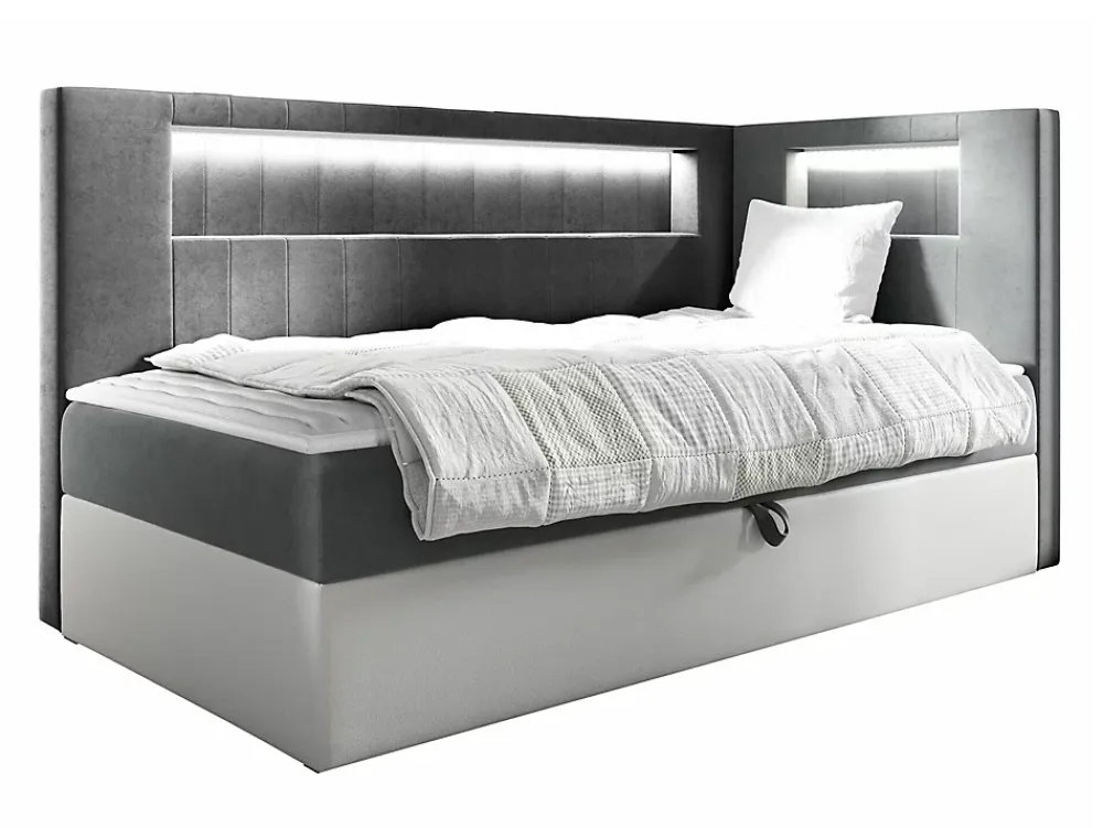 Mobilier1 Lit continental Baltimore 172, Unique, Gris, Faux cuir, Disponible* Ensemble Sommier Et Matelas