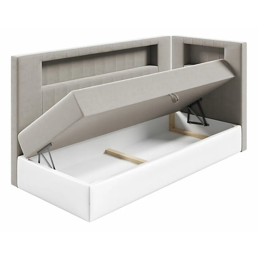 Mobilier1 Lit continental Baltimore 172, Unique, Gris, Faux cuir, Disponible* Ensemble Sommier Et Matelas