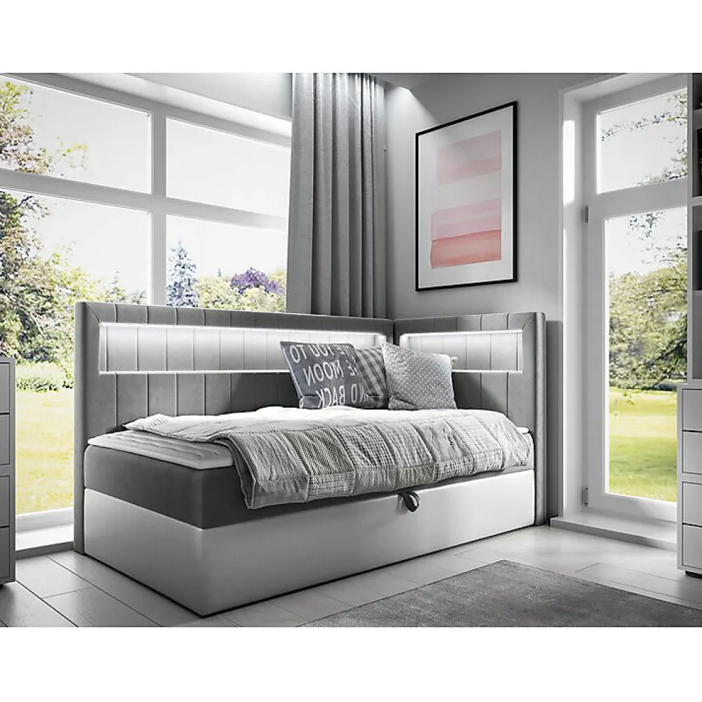 Mobilier1 Lit continental Baltimore 172, Unique, Gris, Faux cuir, Disponible* Ensemble Sommier Et Matelas