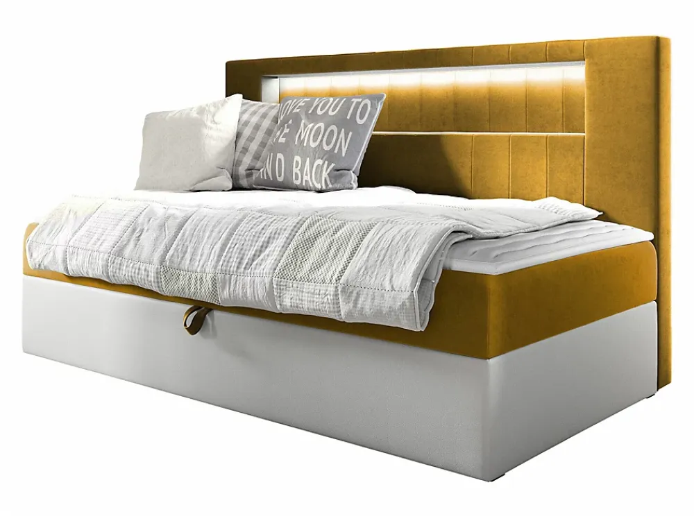 Mobilier1 Lit continental Baltimore 168, Unique, Jaune, Faux cuir, Disponible* Ensemble Sommier Et Matelas