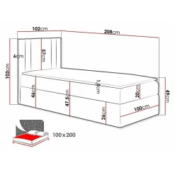 Mobilier1 Lit continental Baltimore 179, Unique, Rouge, Tissu, Disponible* Ensemble Sommier Et Matelas