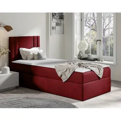 Mobilier1 Lit continental Baltimore 179, Unique, Rouge, Tissu, Disponible* Ensemble Sommier Et Matelas