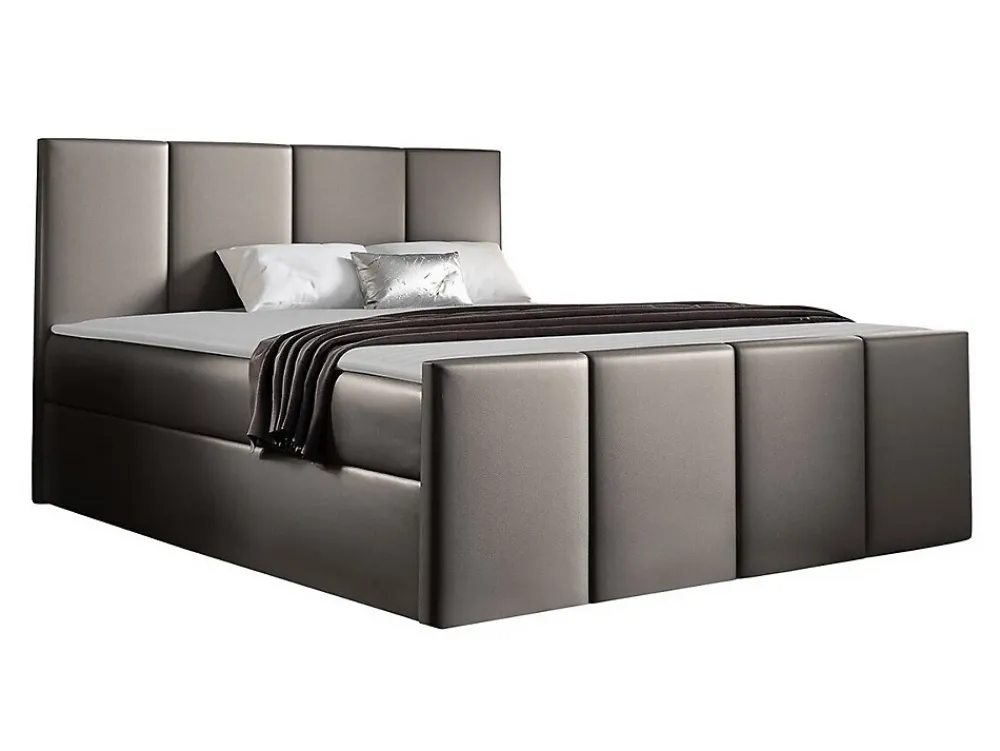 Mobilier1 Lit continental Baltimore 154, Double, Gris, Faux cuir, Disponible* Ensemble Sommier Et Matelas