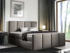 Mobilier1 Lit continental Baltimore 154, Double, Gris, Faux cuir, Disponible* Ensemble Sommier Et Matelas