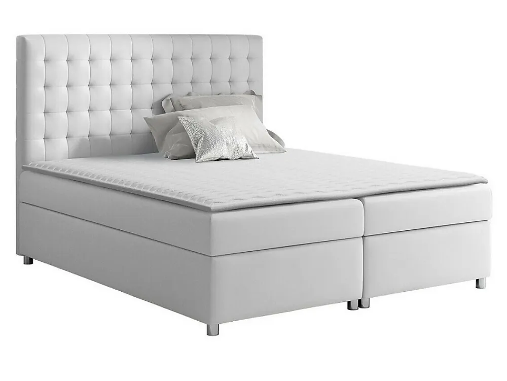 Mobilier1 Lit continental Baltimore 115, Double, Blanc, Faux cuir, Disponible* Ensemble Sommier Et Matelas