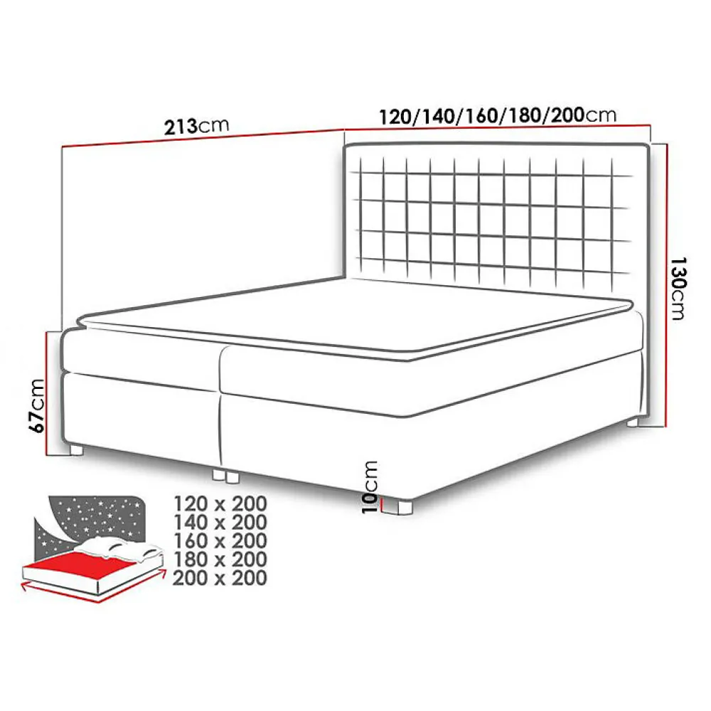 Mobilier1 Lit continental Baltimore 115, Double, Blanc, Faux cuir, Disponible* Ensemble Sommier Et Matelas
