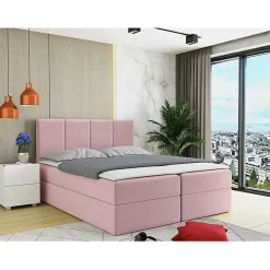Mobilier1 Lit continental Baltimore 147, Double, Rose, Tissu, Disponible* Ensemble Sommier Et Matelas