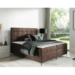 Mobilier1 Lit continental Baltimore 185, Double, Marron, Tissu, Disponible* Ensemble Sommier Et Matelas