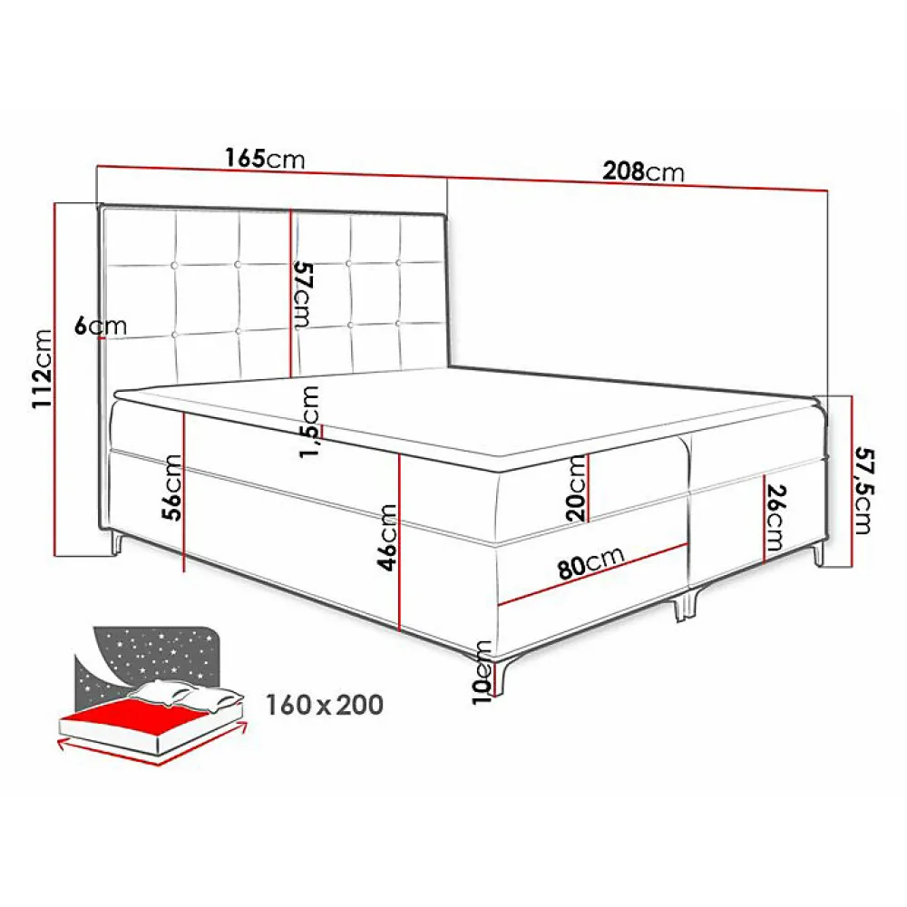 Mobilier1 Lit continental Baltimore 185, Double, Marron, Tissu, Disponible* Ensemble Sommier Et Matelas