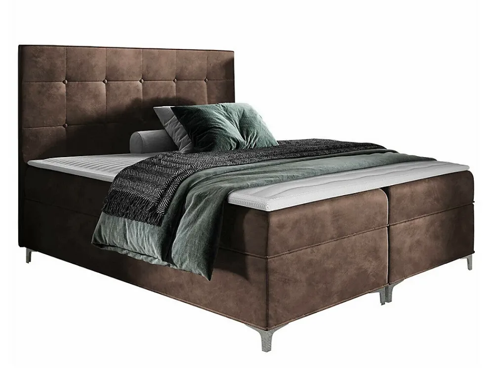 Mobilier1 Lit continental Baltimore 185, Double, Marron, Tissu, Disponible* Ensemble Sommier Et Matelas