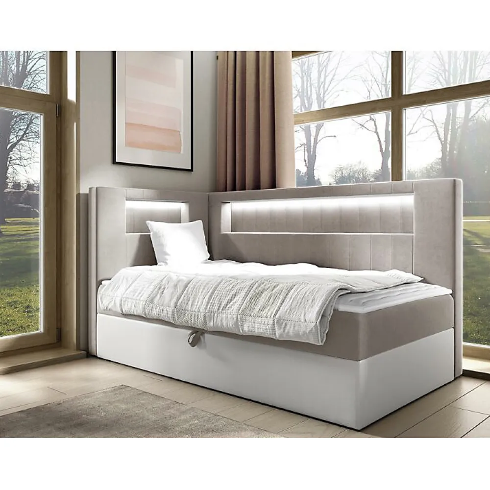 Mobilier1 Lit continental Baltimore 172, Unique, Brun clair, Faux cuir* Ensemble Sommier Et Matelas
