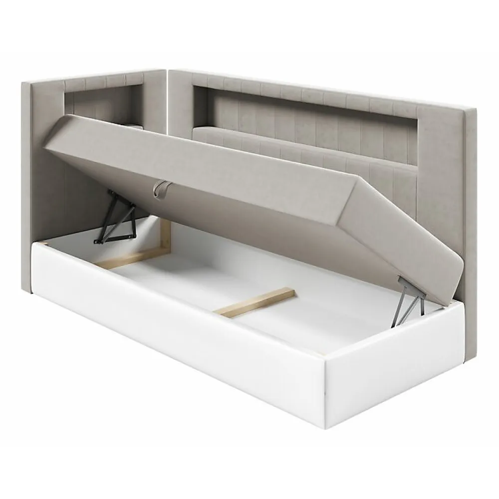 Mobilier1 Lit continental Baltimore 172, Unique, Brun clair, Faux cuir* Ensemble Sommier Et Matelas