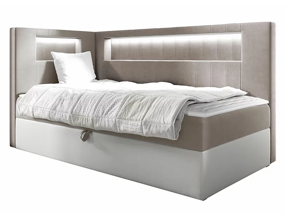 Mobilier1 Lit continental Baltimore 172, Unique, Brun clair, Faux cuir* Ensemble Sommier Et Matelas