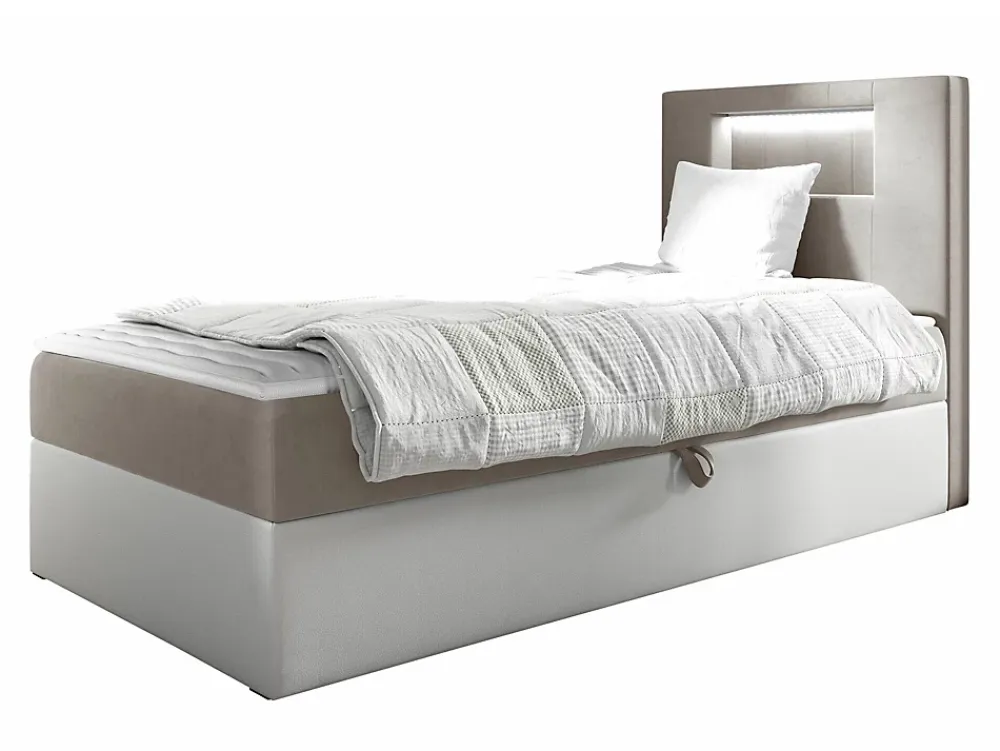 Mobilier1 Lit continental Baltimore 169, Unique, Brun clair, Faux cuir* Ensemble Sommier Et Matelas