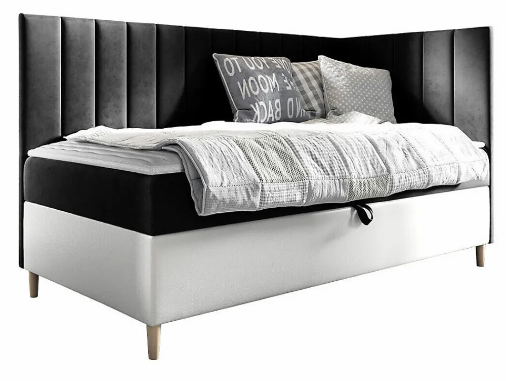 Lit continental Baltimore 164, Unique, Gris, Faux cuir, Disponible>Mobilier1 Online