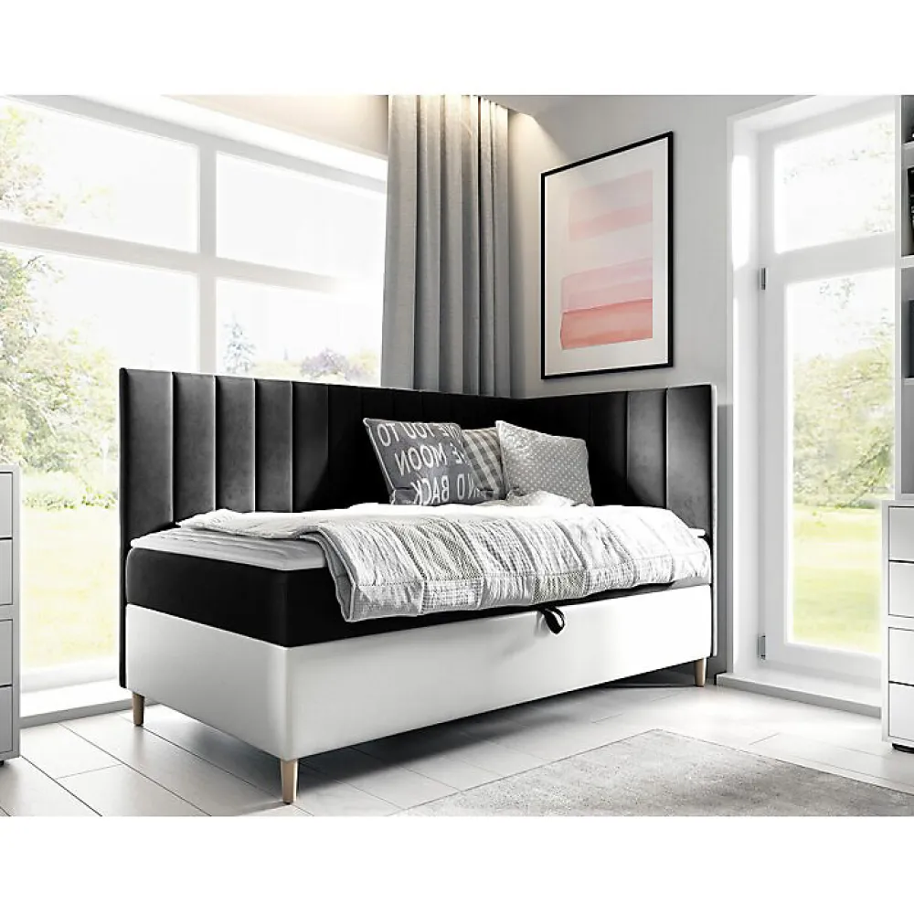 Lit continental Baltimore 164, Unique, Gris, Faux cuir, Disponible>Mobilier1 Online