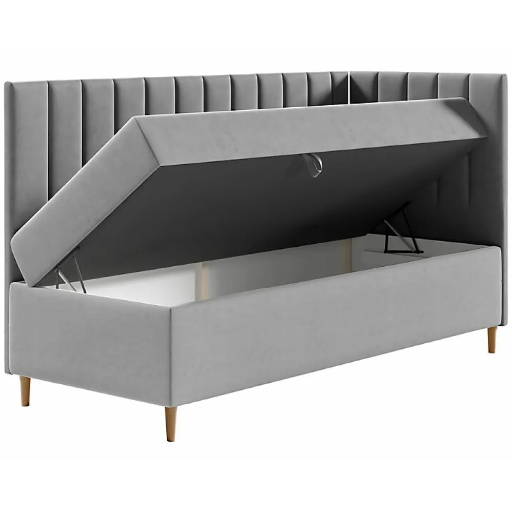 Lit continental Baltimore 164, Unique, Gris, Faux cuir, Disponible>Mobilier1 Online