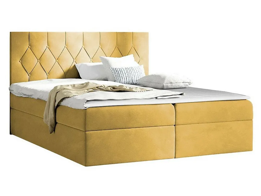 Mobilier1 Lit continental Baltimore 159, Double, Jaune, Tissu, Disponible* Ensemble Sommier Et Matelas