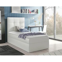 Lit continental Baltimore 180, Unique, Blanc, Faux cuir, Disponible>Mobilier1 Sale