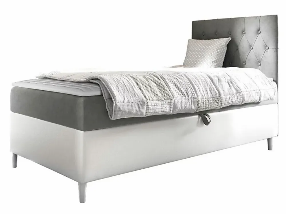 Mobilier1 Lit continental Baltimore 171, Unique, Gris, Faux cuir, Disponible* Ensemble Sommier Et Matelas