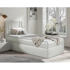 Mobilier1 Lit continental Baltimore 179, Unique, Brun clair, Faux cuir* Ensemble Sommier Et Matelas