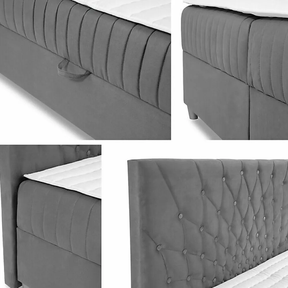 Mobilier1 Lit continental Baltimore 175, Double, Bleu, Tissu, Disponible* Ensemble Sommier Et Matelas