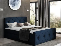 Lit continental Baltimore 150, Double, Bleu, Tissu, Disponible>Mobilier1 Online