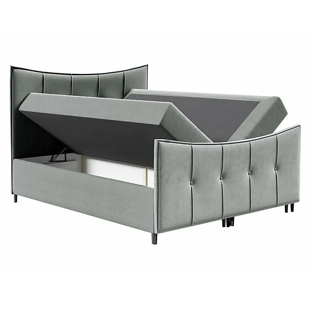 Mobilier1 Lit continental Baltimore 177, Double, Marron, Tissu, Disponible* Ensemble Sommier Et Matelas