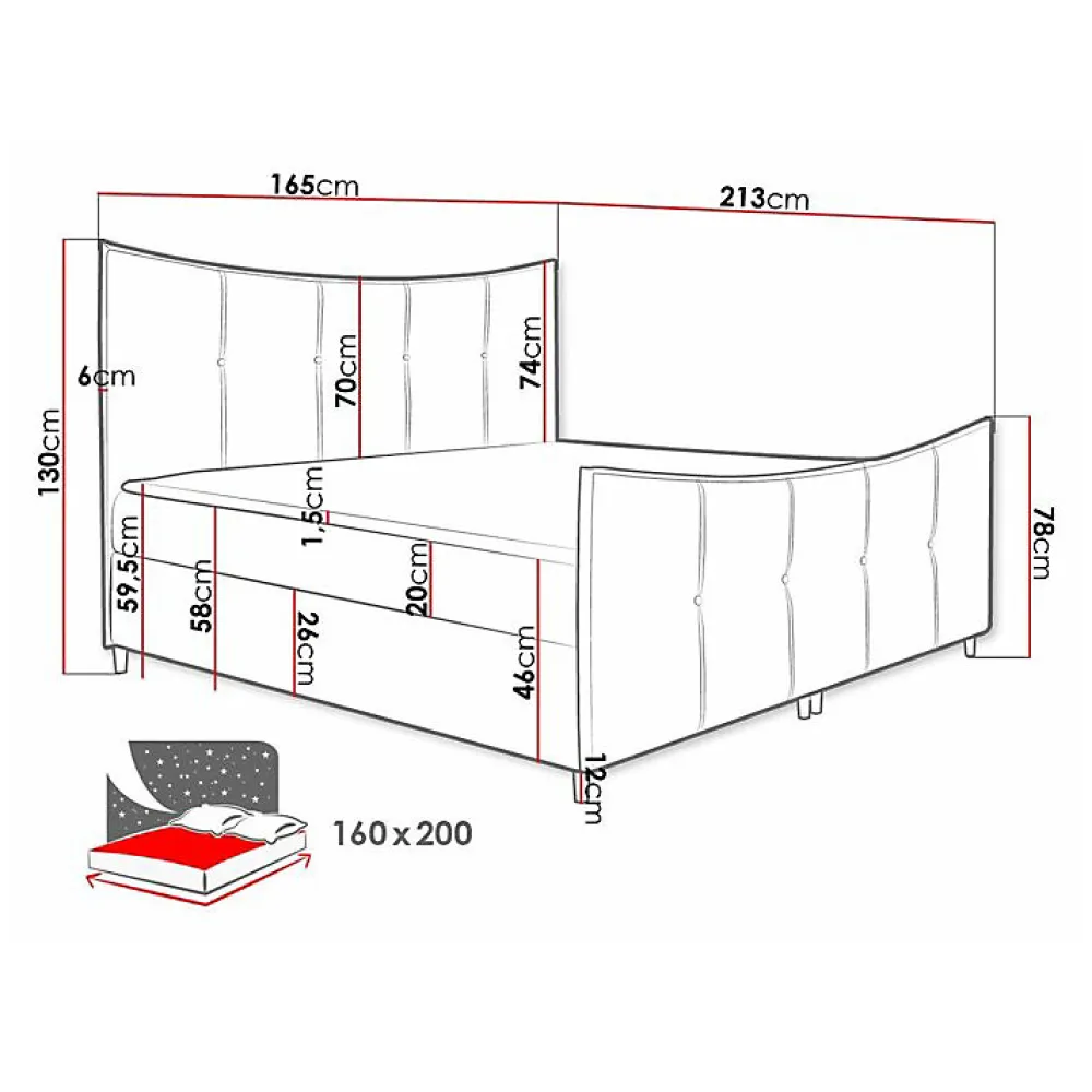 Mobilier1 Lit continental Baltimore 177, Double, Marron, Tissu, Disponible* Ensemble Sommier Et Matelas