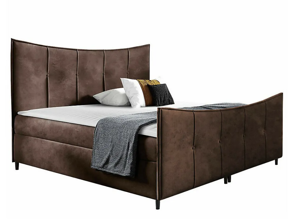 Mobilier1 Lit continental Baltimore 177, Double, Marron, Tissu, Disponible* Ensemble Sommier Et Matelas