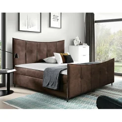 Mobilier1 Lit continental Baltimore 177, Double, Marron, Tissu, Disponible* Ensemble Sommier Et Matelas
