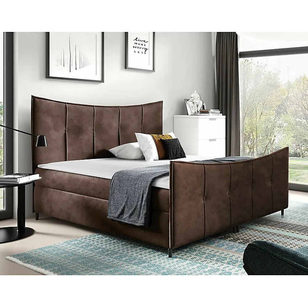 Mobilier1 Lit continental Baltimore 177, Double, Marron, Tissu, Disponible* Ensemble Sommier Et Matelas