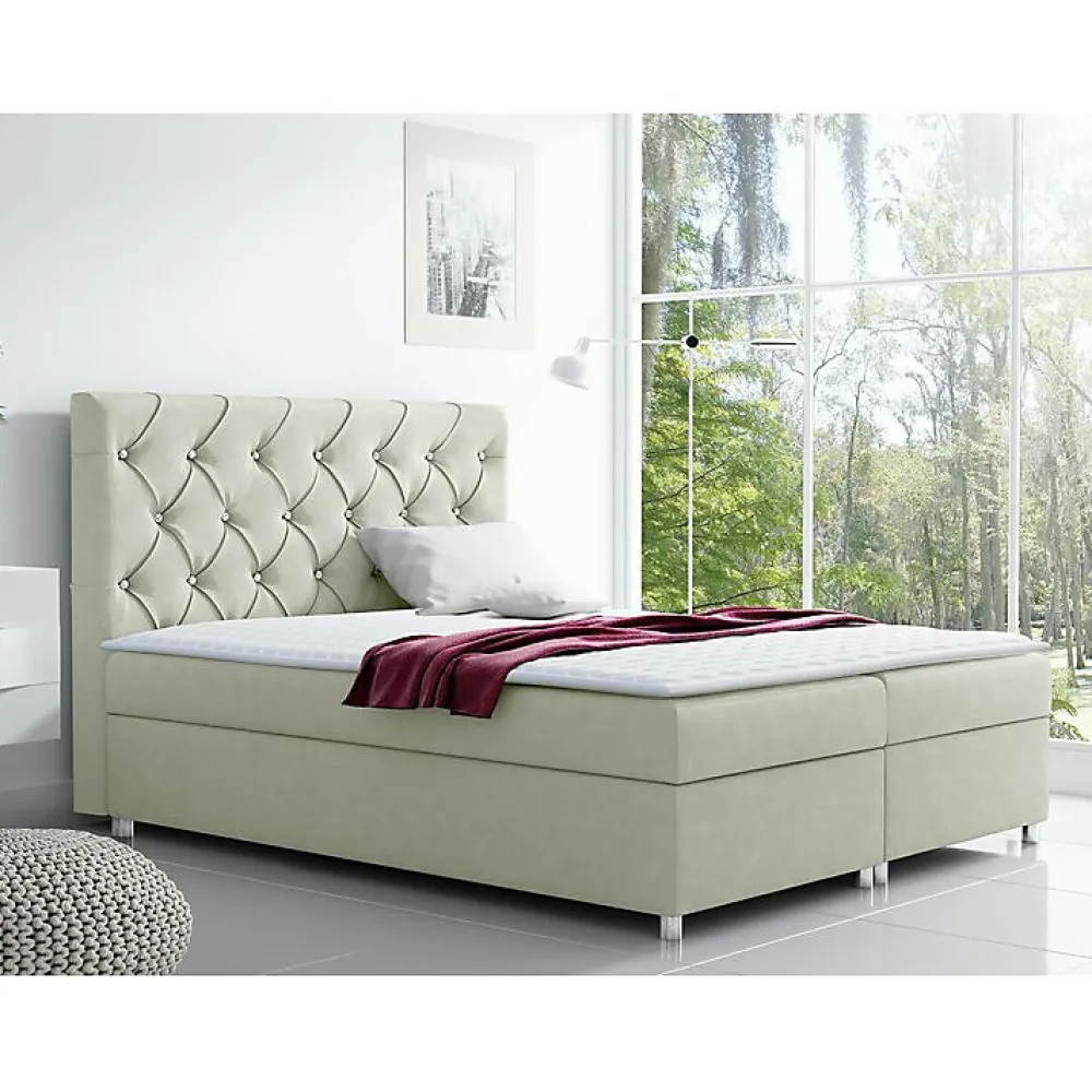 Mobilier1 Lit continental Baltimore 112, Double, Brun clair, Tissu, Disponible* Ensemble Sommier Et Matelas