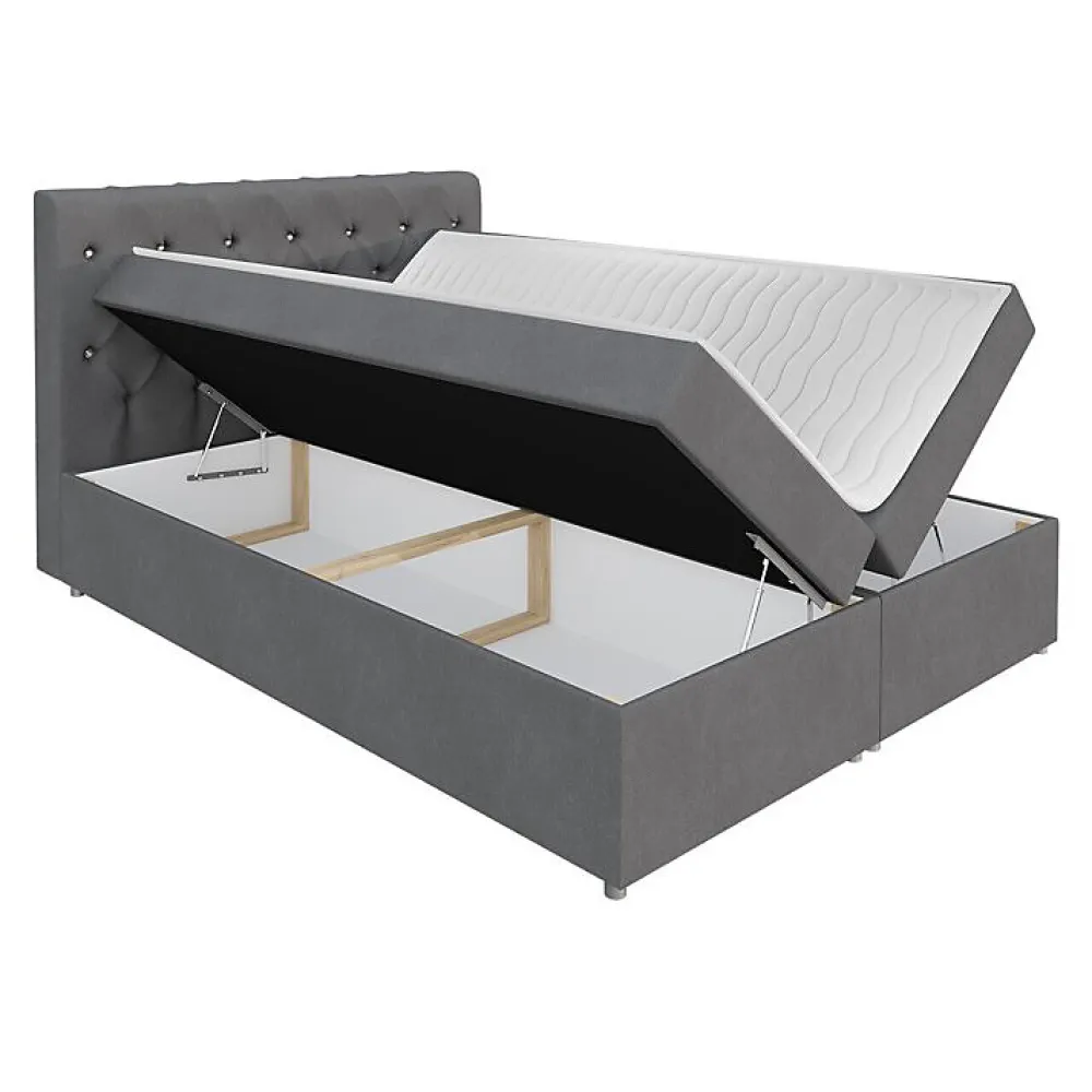 Mobilier1 Lit continental Baltimore 112, Double, Brun clair, Tissu, Disponible* Ensemble Sommier Et Matelas