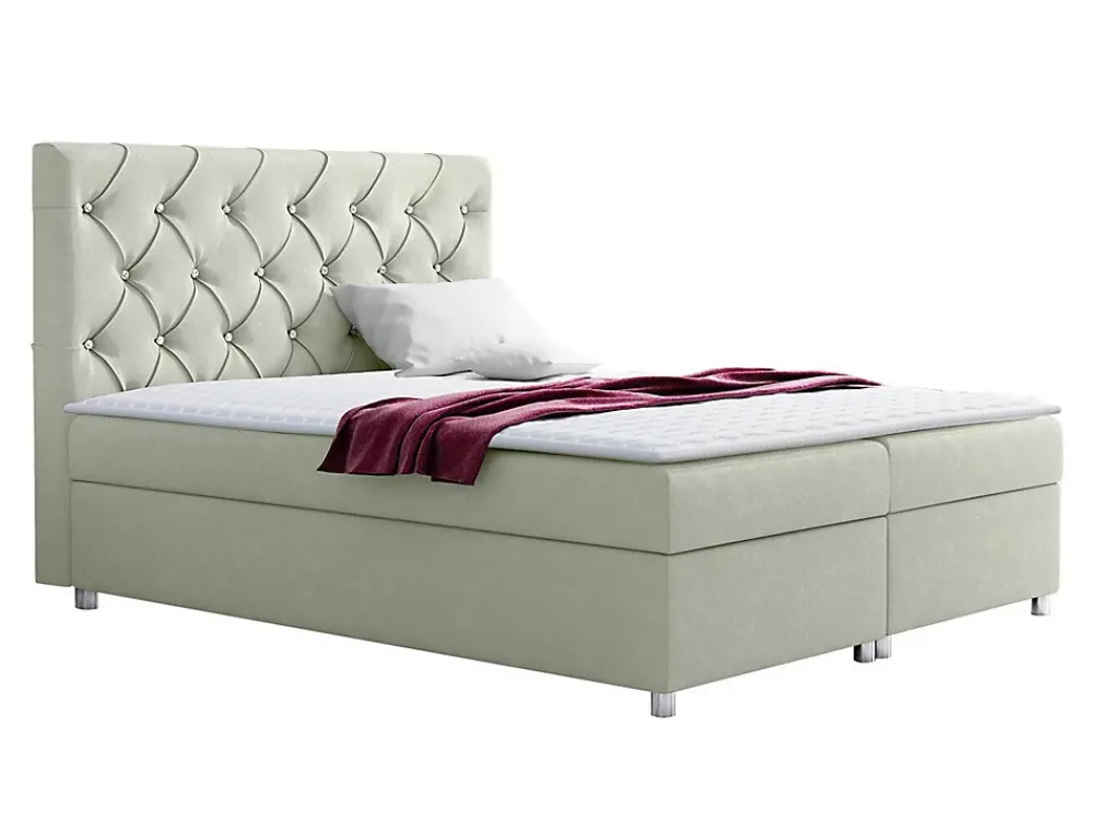 Mobilier1 Lit continental Baltimore 112, Double, Brun clair, Tissu, Disponible* Ensemble Sommier Et Matelas