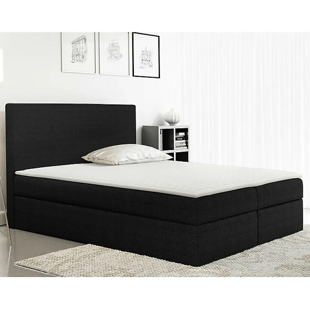Lit continental Baltimore 163, Double, Noir, Tissu, Disponible>Mobilier1 Discount