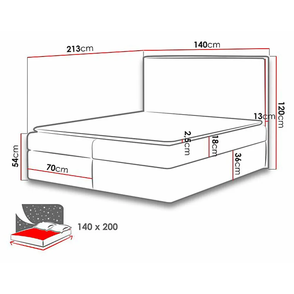 Lit continental Baltimore 163, Double, Noir, Tissu, Disponible>Mobilier1 Discount