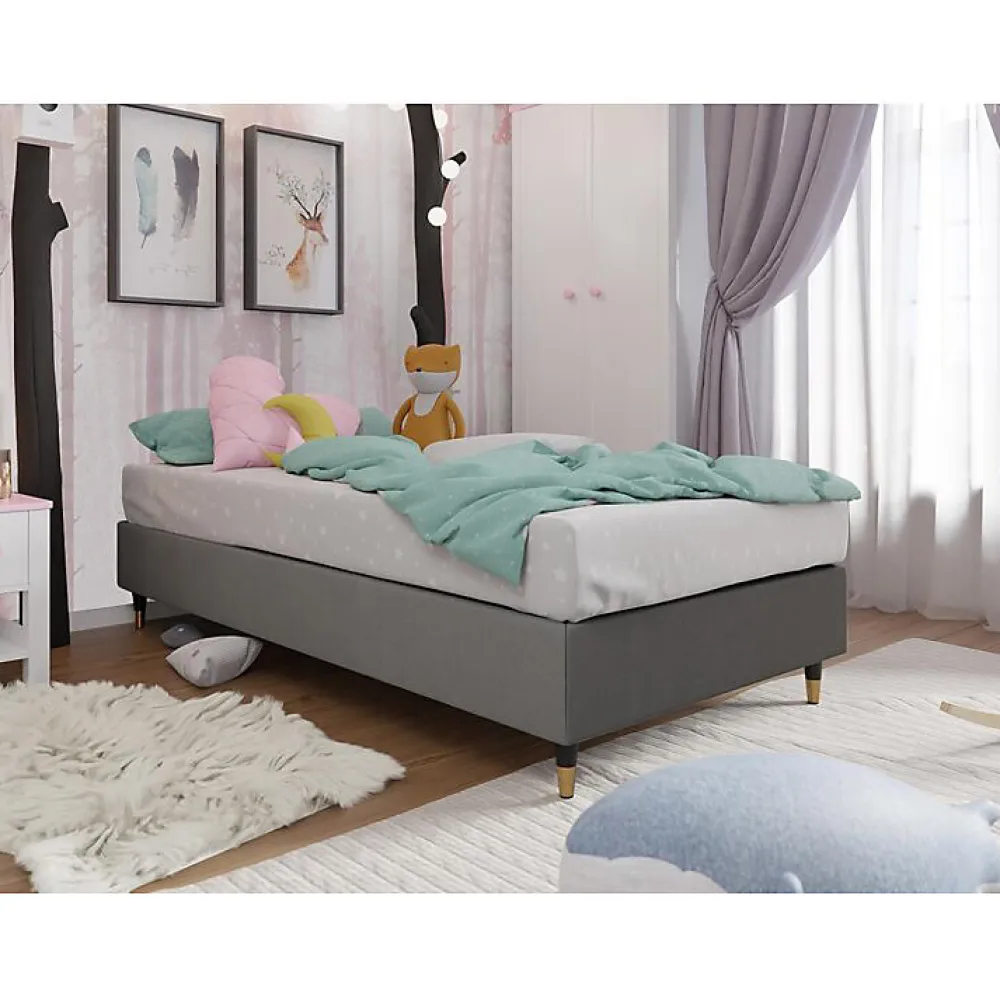 Mobilier1 Lit continental Logan 108, Unique, Gris, Tissu, Disponible* Ensemble Sommier Et Matelas