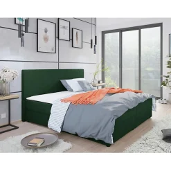 Mobilier1 Lit continental Memphis 116, Double, Vert, Tissu, Disponible* Ensemble Sommier Et Matelas