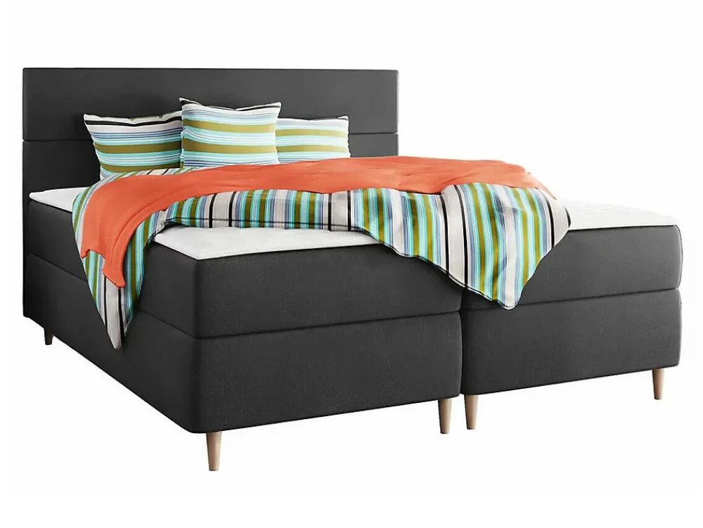 Mobilier1 Lit continental Memphis 135, Double, Gris, Tissu, Disponible* Ensemble Sommier Et Matelas
